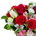Букет-композиция №2 из микса сезонных цветов (15 штук), экзотической зелени и декоративной упаковки с доставкой.