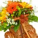 Букет-корзина из белой хризантемы, рыжей герберы, темно-желтого подсолнуха и гиперикума №45