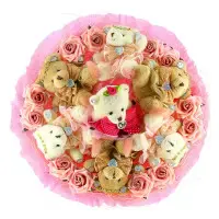 � озовый букет из мягких игрушек (мишки, 6 штук h 9 см. и 1 штука h 13 см.)