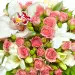 Свадебный букет невесты из розовых кустовых роз, белой фрезии, рускуса и белой орхидеи №44