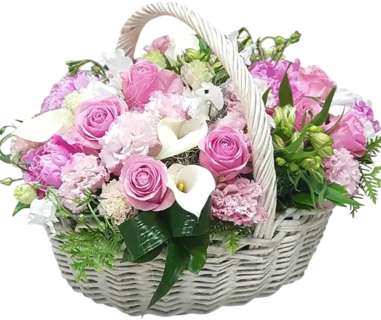 Купить цветочную корзину с доставкой по Киеву — Flower Market Цветочная корзина с розами и лилиями — купить с доставкой по Киеву в Flower Market
